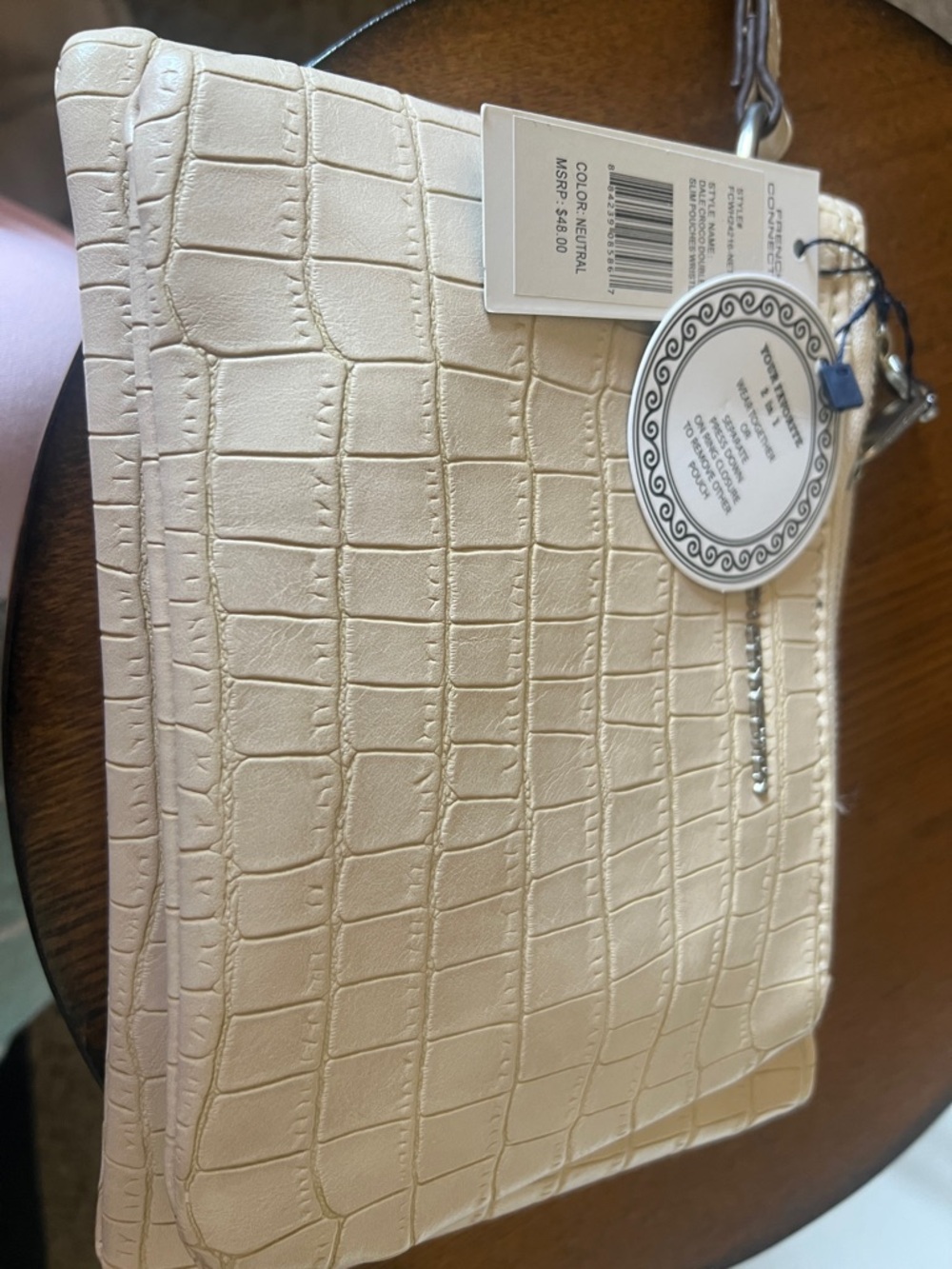 Women’s Croc-Embossed neutral color wristlet French Connection